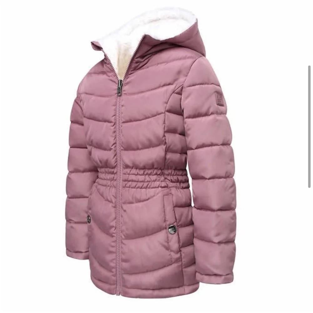 NWT Steve Madden Reversible Hooded Parka Fleece White Rose Pink small 7/8
